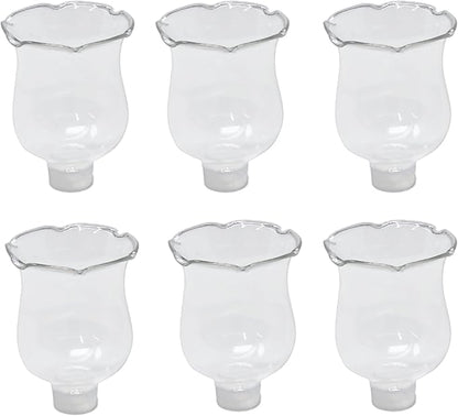 4E's Novelty Clear Glass Votive Cups with Peg - Pack of 6 - Tulip Votive for Candelabra Candle Holder, Home Interior Candle Sconce Glass Replacement Parts, Shabbat Candle Oil Lamp (3.25" Tall)
