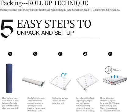 King Mattress - 11.4 Inch Pillow Top Pocket Spring Hybrid Mattress with Memory Foam Innerspring