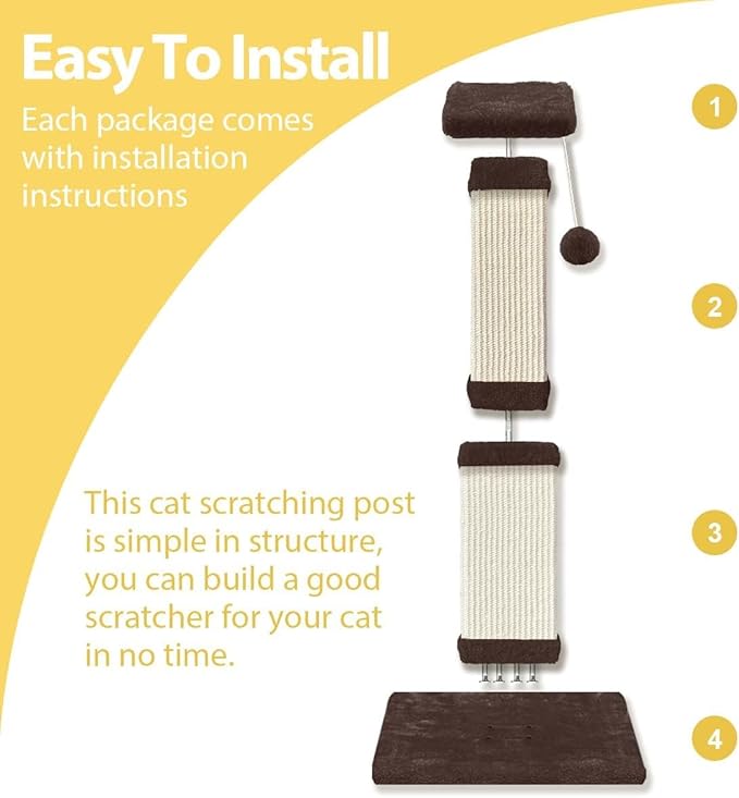 AGYM Cat Scratching Post, 32 Inch Cat Scratch Post for Cats and Kittens, Protect Your Furniture and Exercise Cats, Nature Sisal Modern Cat Scratcher for Indoor Cats, Brown-Mewly Pet