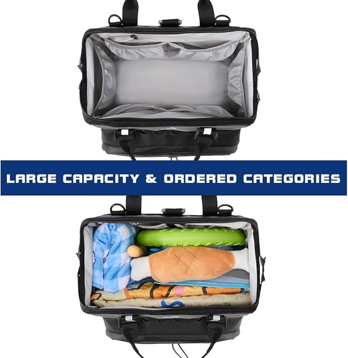 Dog Travel Bag, Airline Approved Pet Supplies Backpack, Dog Travel Backpack Accessories Set with 2 Silicone Collapsible Bowls and 1 Leash Clip for Camping, Road Trips & Weekends Away（Black）-Mewly Pet