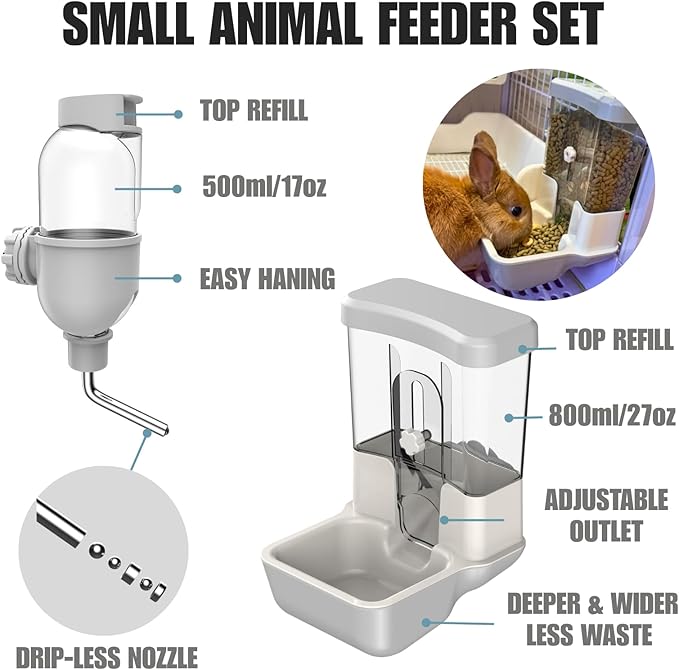 Automatic Pet Food Water Dispenser, Auto Gravity Pet Feeder Water Bottle Set for Crate Cage, Feeding Station for Small Dog Cat Rabbit Guinea Pigs Chinchilla Ferret Hedgehog (Blue)-Mewly Pet