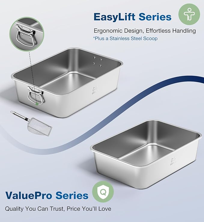 Stainless Steel Litter Box, Large Metal Cat Litter Box with High Sided for Big and Small Cats, Kitty Litter Boxes, Non-Stick, Easy to Clean, Odor-Free, Cat Toilet，Litterbox-Mewly Pet