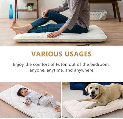 EMOOR Japanese Futon Mattress CLASSE Small-Twin Made in Japan White, Foldable Floor Sleeping Bed Tatami Mat