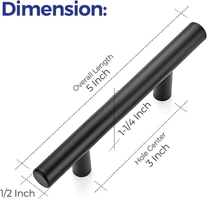 Ravinte 55 Pack | 5 Inch Cabinet Pulls Matte Black Stainless Steel Kitchen Drawer Pulls Cabinet Handles 5InchLength, 3Inch Hole Center
