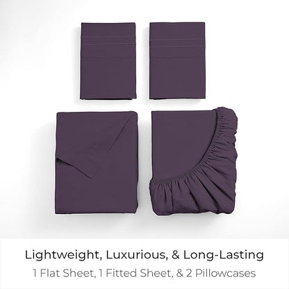 Mellanni King Sheets Set - 4 PC Iconic Collection Bedding - Hotel Luxury, Extra Soft, Cooling Bed Sheets - Wrinkle, Fade, Stain Resistant (King, Purple)