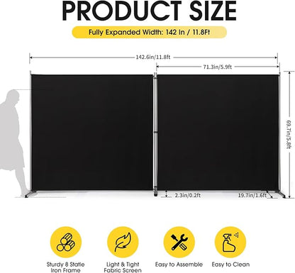 Rantila 2 Large Panels Room Divider,Portable Office Divider,Convenient Movable,Folding Partition Privacy Screen for Bedroom,Dining Room, Study,142" W x 71" H,Black