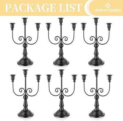 Romadedi Candelabra Black Candle Holders: 3 Arm Halloween Candlestick Holder11.8 Gothic Home Decor for Party Table Centrepiece Mantel Christmas, Set of 6