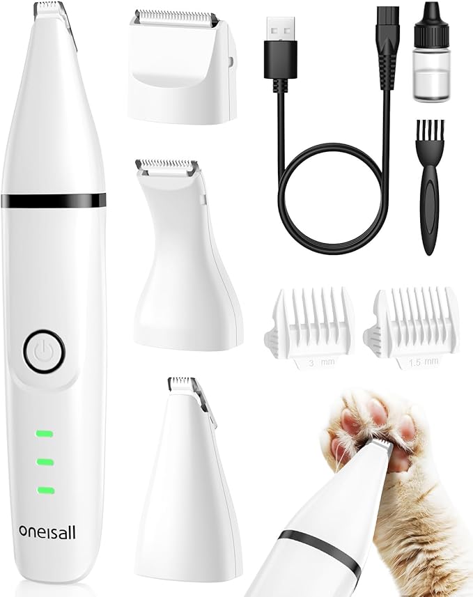 oneisall Cat Grooming Kit, 3 in 1 Quiet Cat Clippers for Thick Matted Paw Hair Trimmer, Heavy Coat Butt Shaver Cordless Pet Clippers Fur Trimmer for Dogs and Other Small Animals at Home Travel-Mewly Pet