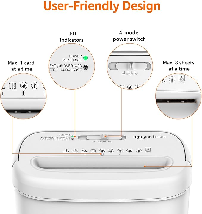 Amazon Basics Cross Cut Paper and Credit Card Shredder for Security - 8-Sheet, Heavy Duty, White-Mewly Pet