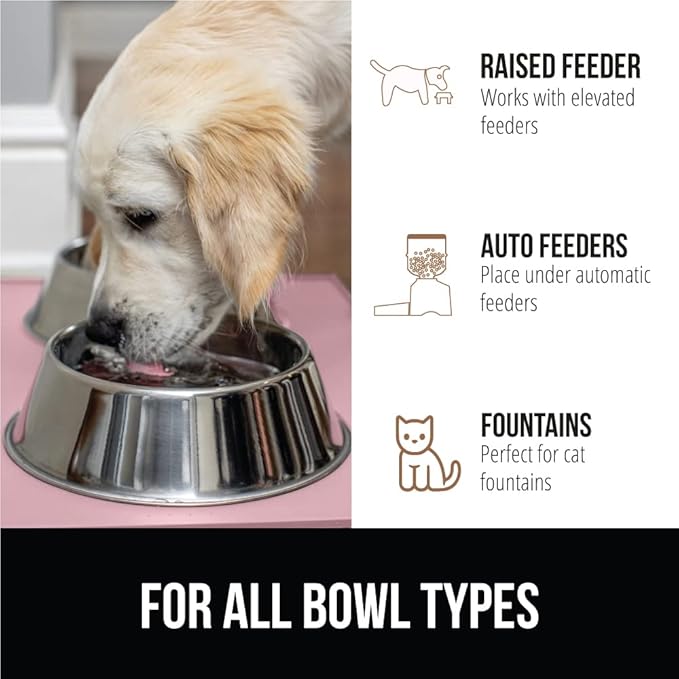 GORILLA GRIP 100% Waterproof Raised Edge BPA Free Silicone Pet Feeding Mat, Dog Cat Food Mats Contain Spills Protects Floors, Placemats for Cats and Dogs Water Bowl, Pets Accessories 28x18 Pink-Mewly Pet