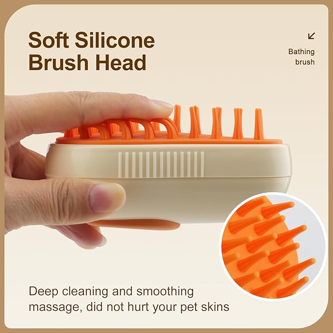 Cat Steam Brush, 3 in 1 Cat Steamy Brush, Silicone Massage Grooming Comb, Pet Hair Cleaning Misting Comb for Kittens(Avocado White)-Mewly Pet