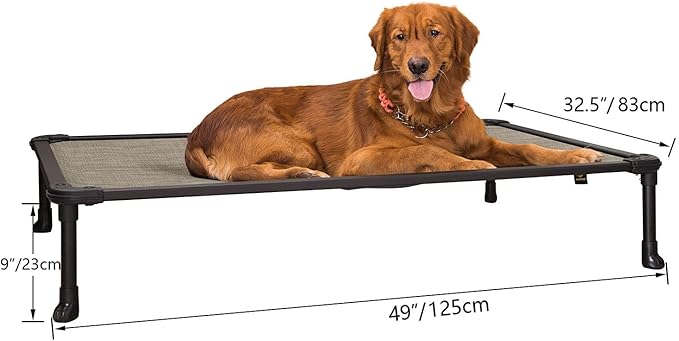 Veehoo Chew Proof Elevated Dog Bed - Cooling Raised Pet Cot - Rustless Aluminum Frame and Durable Textilene Mesh, Unique Designed No-Slip Feet for Indoor or Outdoor Use, Beige Coffee, X Large-Mewly Pet