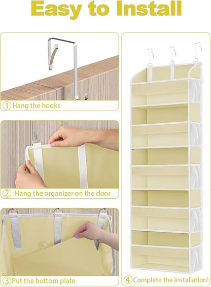 2 Pack Over The Door Storage Organizer with 5 Pockets 10 Mesh Pockets, 44 lbs Weight Capacity Door Hanging Organizers and Storage for Bedroom,Bathroom,Nursery,Kidroom,Babyroom