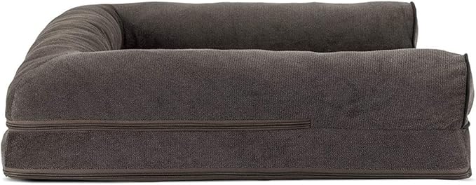 Furhaven Orthopedic Dog Bed for Large/Medium Dogs w/ Removable Bolsters & Washable Cover, For Dogs Up to 55 lbs - Sherpa & Chenille Sofa - Coffee, Large-Mewly Pet