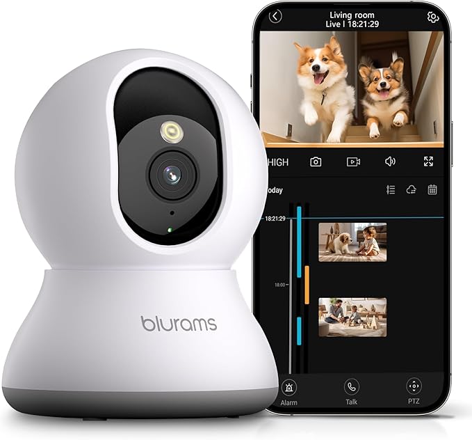 blurams Pet Camera 2K, 360° Dog Camera with Phone App, PTZ Indoor Cameras for Home Security Indoor, 2-Way Audio, Motion Tracking, Color/IR Night Vision, Siren, Cloud&SD(2.4GHz Only)-Mewly Pet
