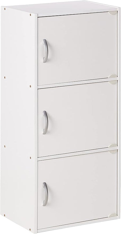 Hodedah Heavy Duty Engineered Wooden 3 Door Enclosed Multipurpose Storage Cabinet with Included Hardware for Easy Assembly, White
