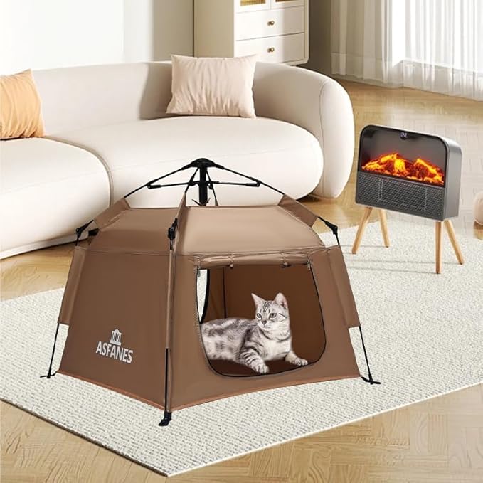 Outdoor Waterproof Pet Automatic Camping Tent, Pop up Cave Bed for Indoor Cats and Small Dogs, Portable Cat House Dog House, Brown.-Mewly Pet