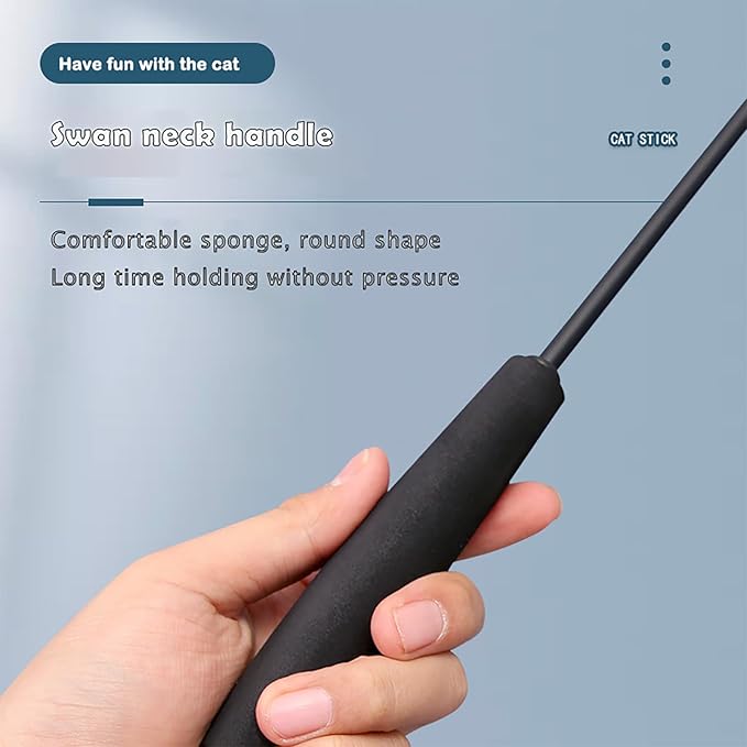 Interactive Cat Wand Toy with Cat Dancer, Retractable Feather Fox Tail Teaser for Indoor Cats, Enrichment Play Kittens to Senior Cats(Moon Grey)-Mewly Pet