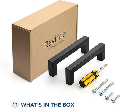 Ravinte 5 Pack Black Cabinet Pulls 4 Inch Square Kitchen Cabinet Handles Matte Black Kitchen Hardware for Drawer Pulls Drawer Handles Come with Screwdriver