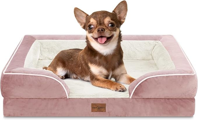 Comfort Expression Small Dog Beds Waterproof Orthopedic Foam Dog Sofa Beds for Small Dogs Comfy Pet Bed with Washable Removable Cover & Non-Slip Bottom(X-Small,Pink)-Mewly Pet