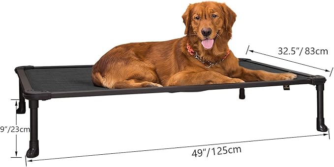 Veehoo Chew Proof Elevated Dog Bed - Cooling Raised Pet Cot - Rustless Aluminum Frame and Durable Textilene Mesh, Unique Designed No-Slip Feet for Indoor or Outdoor Use, Black, X-Large, CWC2002-Mewly Pet