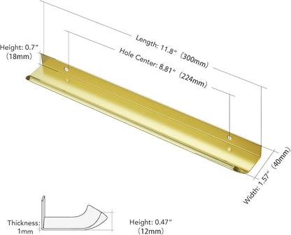 Ravinte Hardware 6 Pack Gold Cabinet Handles, 11.8 Inch (300mm) Finger Edge Pulls, 8.8 Inch Hole Center, Finger Pulls for Cabinets