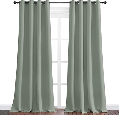 NICETOWN Greyish Green Blackout Curtains 108" Long for Office, 55" Wide, 2 Pieces, Dining Room, Guest Room, Sound Reducing Heat and Cold Block Curtain Panels for Modern Room Decorative