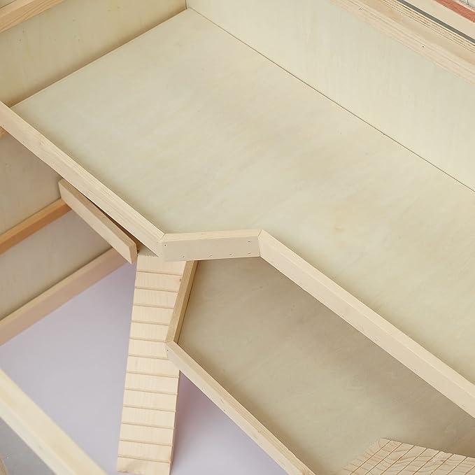 PawHut 45" Extra Large Wooden Hamster Cage, 3-Layer Chewproof Rat Cage with Opening Roof, Hut, Ramps, for Gerbil, Dwarf & Syrian Hamsters, Natural-Mewly Pet