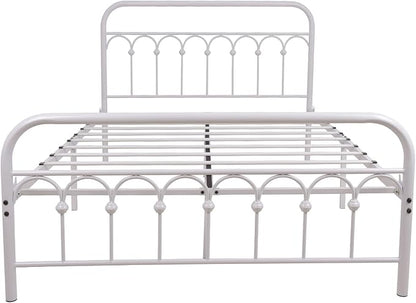TUSEER Metal Bed Frame Full Size with Vintage Headboard and Footboard Platform Base Wrought Iron Bed Frame (Full, White)