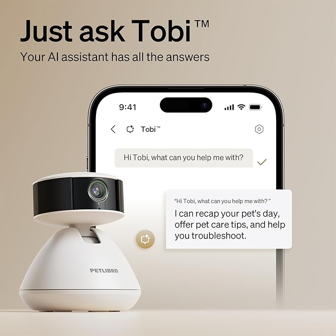 PETLIBRO AI Dog Camera Pet Camera Indoor with Phone App [Multi-Pet Recognition, Daily Activity Analysis & Smart Summaries] Cat Cam 360° View, 1080P Dog Cam Night Vision, 2-Way Audio WiFi Cam-Mewly Pet