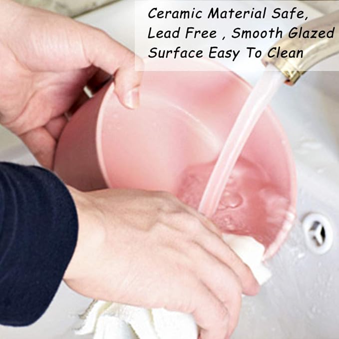 Petygooing Ceramic Cat Dog Bowl Set with Stand,Pink Pet Food and Water Dish,Small Dog Bowls Anti Slip Set of 2 Cat Bowls Pet Food Dishes Pet Bowl Small Size Pet (13.5OZ/5.1 in)-Mewly Pet