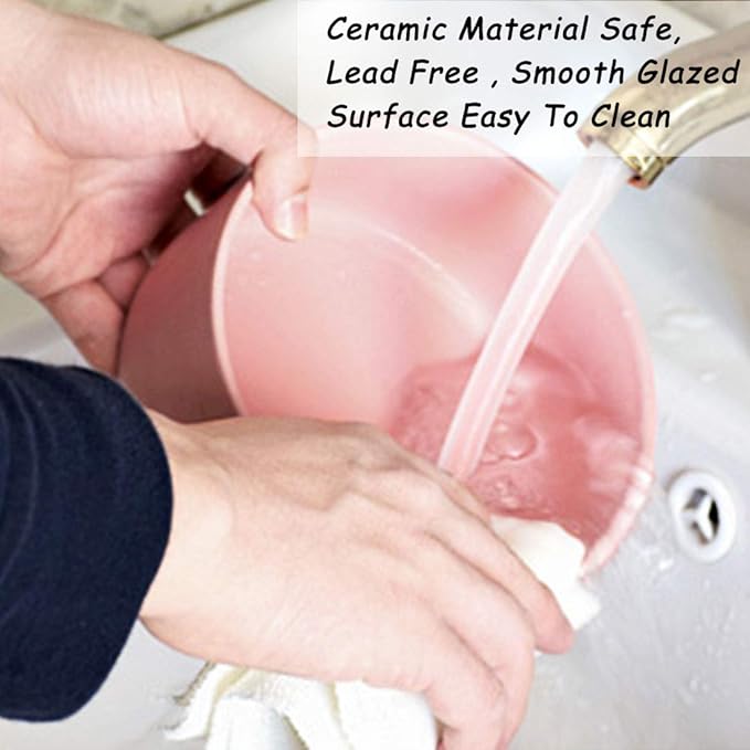 Petygooing Pink Ceramic Dog Cat Bowl Set with Stand, Pet Food and Water Dish,Medium Dog Bowls Anti Slip Set of 2 Cat Bowls Pet Food Bowl- Pet Dishes Small Medium Size Pet (28 OZ /3.6 Cups)-Mewly Pet