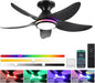 Ceiling Fans with Lights Remote/APP Control, 38" Low Profile Ceiling Fans with Dimmable White Colors+ RGB Ring Lights, 6 Speeds 5 Reversible Blades for Kids Room Bedroom Living Room, Black