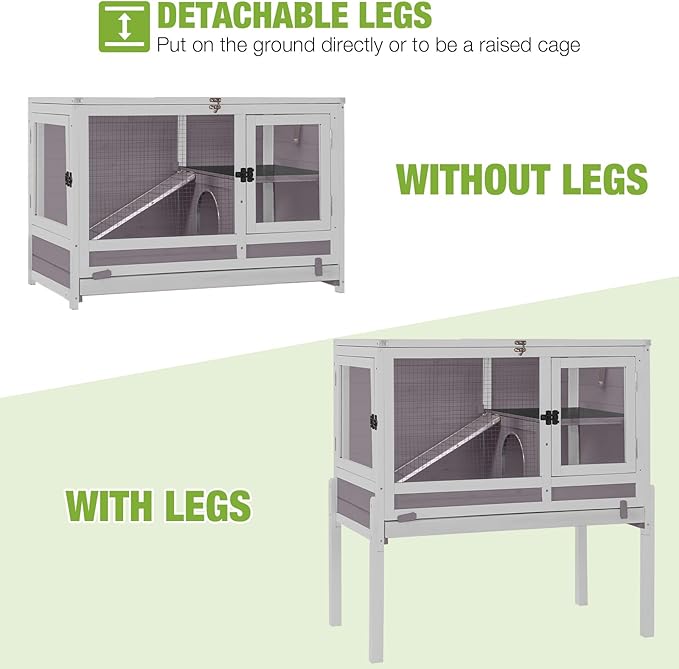 GUTINNEEN Rabbit Hutch Indoor Guinea Pig Cage Bunny House 36.6" Upgraded with Anti Chewing Edges, Cool Zinc Sheet, Leakproof PVC Layer, Wire Floor, Detachable Legs (Grey)-Mewly Pet