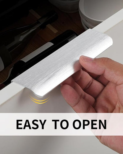 5 Pack 6 inch self Adhesive Cabinet pulls Silvery Finger pulls for cabinets Stick on Handles Concealed Cabinet Edge pulls for Drawer Pull Seam Drawer Flat