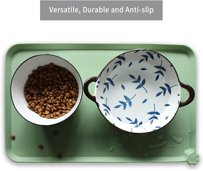 Hoki Found Silicone Non Slip Pet Food Mats - Bowl Placemat for Dogs Cats - Waterproof for Carpet - Jade-Mewly Pet