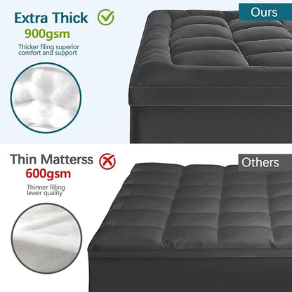 CYMULA Mattress Topper Short Queen Size - Extra Thick Cooling Mattress Pad Cover for Back Pain - Soft Mattress Protector Bed Topper Pillow Top with 8-21 Inch Deep Pocket 3D Snow Down Alternative Fill