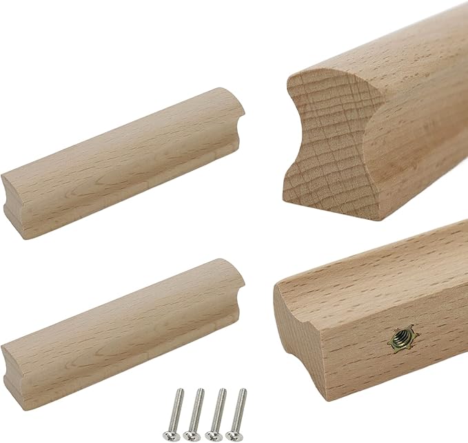 2Pcs Unfinished Beech Wood Solid Furniture Pulls Handles,Unfinished Unpainted Paintable Wooden Handles Cupboard Closet Drawer Handle Pull,Length 3.94",Hole Dis.2.52"
