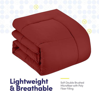 Sweet Home Collection 7 Piece Comforter Set Bag Solid Color All Season Soft Down Alternative Blanket & Luxurious Microfiber Bed Sheets, Red, Twin XL