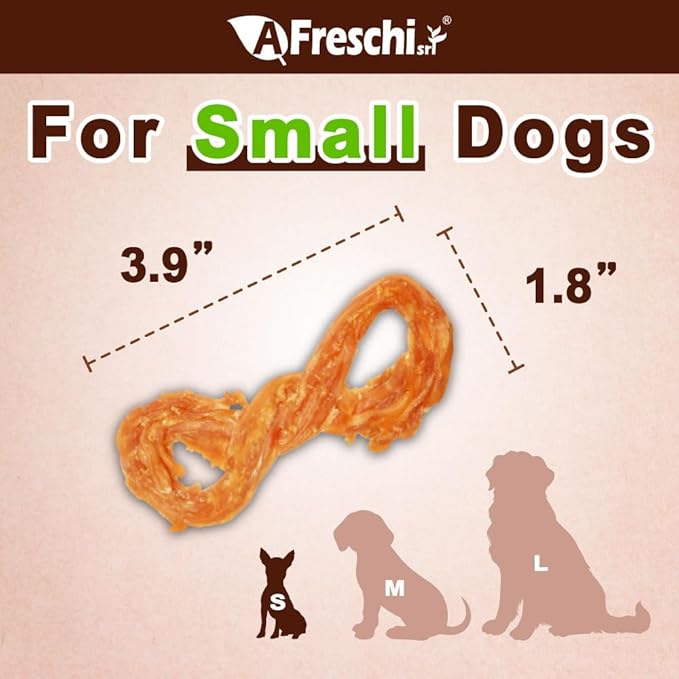 Afreschi Turkey Tendon Rope (S) 6 Pieces per Pack, USA-Sourced Turkey Tendon, All Natural Human Grade Puppy Chew, Hypoallergenic, Rawhide Alternative, Dog Treats for Small Breeds-Mewly Pet