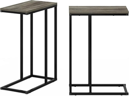 Furinno CAMNUS Side Table Set of 2, C-Shape Sofa End Table for Couch, Metal Frame Night Stand, Bedside Table, for Living Room, Bedroom, French Oak Grey