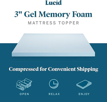 LUCID 3-inch Ventilated Gel Memory Foam Mattress Topper - Queen