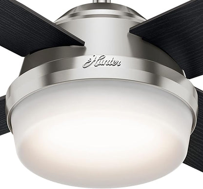 Hunter 44 inch Indoor Ceiling Fan with LED Light and Remote Control - Modern Ceiling Fan, Standard Mount, 4 Blades, For Bedroom, Living Room, or Kitchen, Quiet - Dempsey 59245, Brushed Nickel
