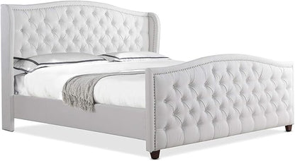 Jennifer Taylor Home Marcella Upholstered Shelter Headboard Bed Set, King, Bright White Polyester