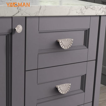 Brushed Nickel Cabinet Pulls 6 Pack 3 Inch Modern Drawer Handles Kitchen Cupboard Half Moon Bathroom Dresser Sunflower Cup Pull SH-BN76-6