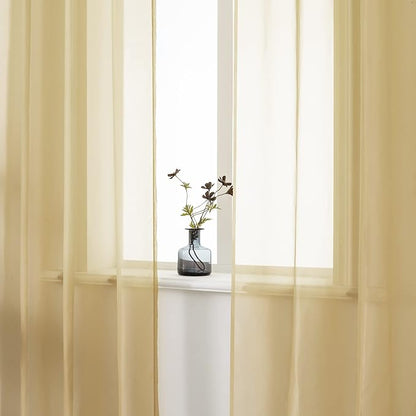 DUALIFE Tan Beige Sheer Curtains with Grommet,Look Semi Natural Taupe Sheer Windows Panels,Elegant Solid Color Touch Soft Drapes, 52X96 Inch for Living Room Bedroom,Set of 2 Panels Khaki