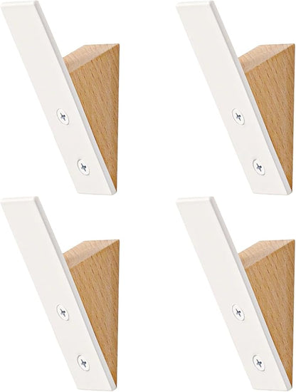 Homeforia Beech Wood Coat Hooks, High End Beech Wood & White Metal Wall Mounted Clothing Hooks, Mid-Century Modern Coat Hooks, Heavy Duty Wooden Hooks for Hanging Coats, Hats, Towels & More, Set of 4