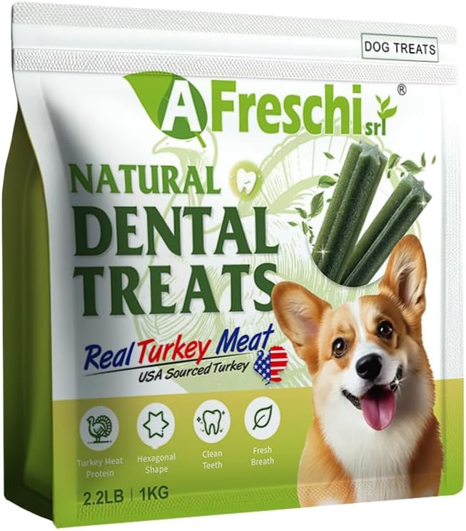 Afreschi Turkey Dental Sticks for Dogs, 2.2 lb – All Natural Dog Chews, USA-Sourced Trukey, Hypoallergenic, Long-Lasting Chew for Puppies and Adult Dogs, Grain-Free, Signature Series-Mewly Pet