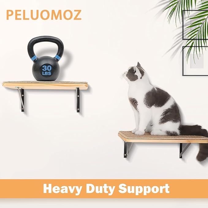 2PCS Cat Wall Shelves with Scratching Mat, 16.6x9.7 Inch Large Cat Wall Hammock Cats Furniture Shelf Window Perch Wall Mounted Beds for Household Pets Sleeping, Playing, Climbing-Mewly Pet