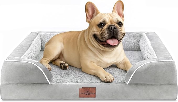 Comfort Expression Small Dog Beds Waterproof Orthopedic Foam Dog Sofa Beds for Medium Dogs Comfy Pet Bed with Washable Removable Cover & Non-Slip Bottom(Small,Grey White)-Mewly Pet